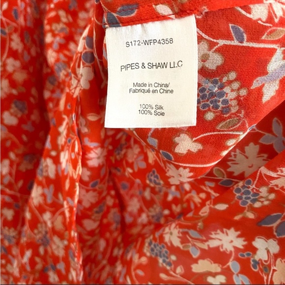 Veronica Beard 100% Silk Floral Cold Shoulder Blouse Red Tie Bow Sleeves - Picture 11 of 11